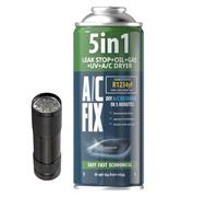 AC FIX 5-in-1 - R1234yf + Flashlight Refrigerant for Car Air Conditioning with Oil, Sealant, UV Dye, Desiccant - Quick Application - Protects the Compressor