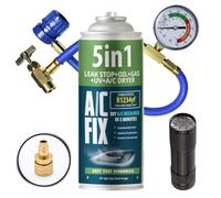 AC FIX 5-in-1 - R1234yf + Hose + Flashlight + Adapter Refrigerant for Car Air Conditioning with Oil, Sealant, UV Dye, Desiccant - Quick Application - Protects the Compressor