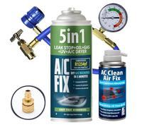 AC FIX 5-in-1 - R1234yf + Hose + Freshener + Adapter Refrigerant for Car Air Conditioning with Oil, Sealant, UV Dye, Desiccant - Quick Application - Protects the Compressor