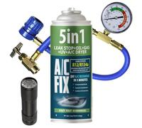 AC FIX 5-in-1 - R134a + Hose + Flashlight, 235g Refrigerant for Car Air Conditioning with Oil, Sealant, UV Dye, Desiccant - Quick Application - Protects the Compressor