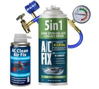 AC FIX 5-in-1 - R134a + Hose + Freshener, 435g Refrigerant for Car Air Conditioning with Oil, Sealant, UV Dye, Desiccant - Quick Application - Protects the Compressor