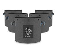 AC Infinity Heavy Duty Fabric Pots, 10 Gallon Aeration Reusable Grow Bags 5-Pack with 500G Thick Nonwoven Fabric and Multi-Purpose Rings, for Low Stress Plant Training Fruits, Vegetables, and Flowers