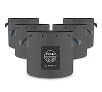 AC Infinity Heavy Duty Fabric Pots, 60 Liter Aeration Reusable Grow Bags 5-Pack 500G Thick Nonwoven Fabric and Multi-Purpose Rings for Low Stress Plant Training Fruits Vegetables and Flowers 15 Gallon