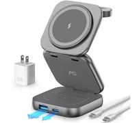 AC Island 5 in 1 Wireless Charging Station, Foldable Mag-Safe Charger Stand, Travel Wireless Charger for iPhone 16/15/14/13/12 Series, Apple Watch S10-1/Ultra, for Airpods 4/3/2/Pro (Grey)