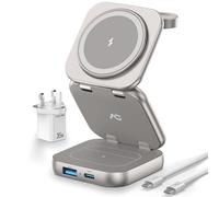 AC Island 5 in 1 Wireless Charging Station, Foldable Mag-Safe Charger Stand, Travel Wireless Charger for iPhone 16/15/14/13/12 Series, Apple Watch S1-10/Ultra 2, for Airpods 4/3/2/Pro (Titanium)
