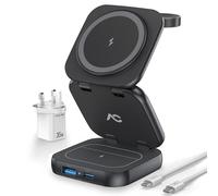 AC Island 5 in 1 Wireless Charging Station, Foldable Mag-Safe Charger Stand, Travel Wireless Charger for iPhone 16/15/14/13/12 Series, Apple Watch S10-1/Ultra, for Airpods 4/3/2/Pro (Black)