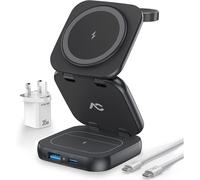 AC Island 5 in 1 Wireless Charging Station, Foldable Mag-Safe Charger Stand, Travel Wireless Charger for iPhone 16/15/14/13/12 Series, Apple Watch S10-1/Ultra, for Airpods 4/3/2/Pro (Black)