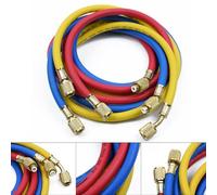 Ac Manifold Gauge Set for R134a R22 R404a R502 Refrigeration Systems - 3-Hose (Red/Blue/Yellow) 60 Rubber-Metal Hoses 600 Psi Working Pressure 0.25 SAE Female Fittings