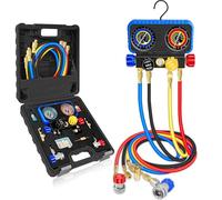 AC Manifold Gauge Set R134A R1234YF, Automotive 4 Way Car AC Gauge Set for R1234yf R134a R404a, Auto R1234yf R134a Refrigerant Air Conditioner Recharge Kit, HVAC Gauges with Hoses