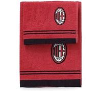 AC Milan Terry Towel and Guest Set, Cotton, Rosso/Nero, 100X60X1 Cm