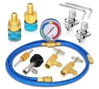 AC R134A R1234YF Refrigerant Recharge Hose Kit, AC R134a 1234yf Gauge Set with Bullet Piercing Valves, R134a R1234yf Can Taps, Low Pressure Quick Couplers
