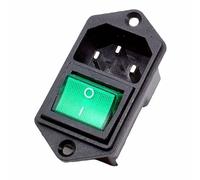 AC Socket C-14, 10A 250V Illuminated Switch with Green Display, 3P 50Hz Plastic Power Receptacle 31x24mm