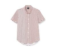 AC/DC Unisex Casual Shirt Short Sleeves White with Repeated Red/White Logo (XL)