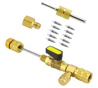 AC Valve Core Remover Installer Tool with Brass Adapter for R410A R22 R32 R12 R407, Dual Size /4 and 5/16 SAE For HVAC Repair Kit, Solid Brass Construction