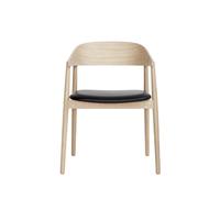 AC2 Dining Chair with Armrests Oak Wood/ Black Leather