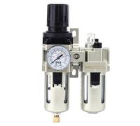 AC3010-N02A: SNS AC3010-N02A Two unit combo compressed air filter regulator lubricator FRL 1/4" NPT, semi-auto drain, with gauge and bracket, metal bowl