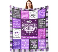 ACAATVE Birthday Gifts for Women Blanket 150 x 130 cm Purple | Personalised Birthday Gift for Her Unique, Happy Bday Decorations Flannel Throw Ideas for Best Friend Mum Sister Wife Grandma