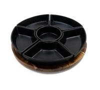 Lazy Susan Rotating, Revolving Dip Set Snack Bowl Serving Platter with 6 Ceramic Dishes Dips, Snacks & Appetisers | Snack Dishes with Turntable | M&W (Black)