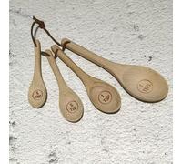 Acacia and Beech Wood Honey Coffee Measuring Cup and Spoon Set, 8-Piece Kitchen Gadget for Baking and Cooking, Engraved Measurements, Rustic Farmhouse Style, Leather-Tied Storage(1 Spoons)