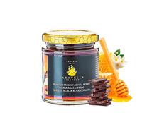 Acacia & Chocolate Honey 250 g Caravella Fine Food | Italian Creamy Gourmet Spread with Dark Cocoa | Light Floral Notes & Deep Cocoa Taste | Ideal for Toast Fruit Pastries Desserts & Gift Boxes