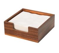 Acacia Cocktail Napkin Holder for Table, Wooden Napkin Holder, Flat Square Beverage Napkin Holder Tray, Farmhouse Cocktail Napkin Caddy for Bar, Party, Dinner, Kitchen Dining Table, 5.5 x 5.5 inches