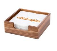 Acacia Cocktail Napkin Holder for Table, Wooden Napkin Holder, Flat Square Beverage Napkin Holder Tray, Farmhouse Cocktail Napkin Caddy for Bar, Party, Dinner, Kitchen Dining Table, 5.5 x 5.5 inches