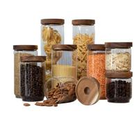 Acacia Glass Storage Jars multiple sizes 250 ML 450 ML 750 ML 950 ML 1500 ML, Airtight food storage jar, Pantry Storage Container, Glass Storage Jars, Glass Pantry Jars (1500 ML Set of 3)