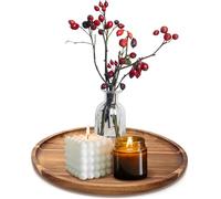 Acacia Round Wood Tray Decorative Serving Trays for Ottoman Coffee Table Candle Holder Tray Kitchen Counter Island Accents Home Decor Circle Circular Wood Centerpiece Tray for Dining Room Table