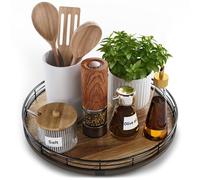 Acacia Wood 12" Lazy Susan Turntable Organizer for Table Top, Farmhouse Round Wooden Lazy Susan for Cabinet Kitchen Centerpieces Coffee Table, for Condiments Spices, Bathroom Vanity Tray Decor