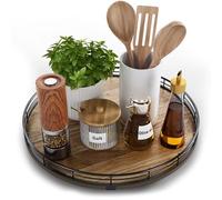 Acacia Wood 13" Lazy Susan Turntable Organizer for Table Top, Farmhouse Round Wooden Lazy Susan for Cabinet Kitchen Centerpieces Coffee Table, for Condiments Spices, Bathroom Vanity Tray Decor