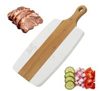 Acacia Wood and Marble Cutting Board, Dual-Sided Charcuterie Board with Handle, Small Kitchen Chopping Tray, Elegant Serving Tray for Meat, Vegetables, Fruits, 7.2x13.6 in