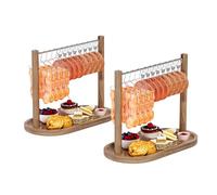 Acacia Wood Bacon Display Rack-Wooden Charcuterie Board-Premium Stainless Steel Clothesline Serving Tray with Non-Slip Pads-Bacon Tray Hanger Cheese Board-Housewarming & Wedding Gift for Parties
