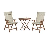 Acacia Wood Bistro Set Dark with Taupe Cushions AMANTEA