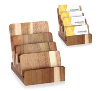 Acacia Wood Business Card Holder 4 Tier Multiple Business Card Display Stands Desktop Business Card Organizer 4 Slots Gift Card Rack Index Card Storage for Office Exhibition Meeting Home Men Women