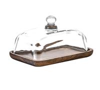Acacia Wood Butter Dish with Glass Lid Modern Wedding Cake Stand Cheese Tray Lead-Free Crystal Clear Cover