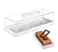 Acacia Wood Cake Stand - Rectangular Dessert Holder with Dome Acrylic Lid, 2-in-1 Charcuterie Board, Cheese Platter | Large Party Serving Wedding Birthday Family Reunion Dining