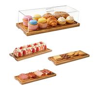 Acacia Wood Cake Stand with Lid,15'' Rectangle Cake Holder,Cookie Tray with Lid&Charcuterie Board,Cupcake Stand for Party Wedding,Dessert Display&Serving Tray with Acrylic Dome for Cheese,Fruit