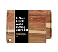Acacia Wood Chopping Board Set of 2, Wooden Cutting Boards with Hanging Hole & Juice Groove, Easy Clean & Space-Saving, Ideal for Carving Meat, Vegetables, Cheese, Bread & Charcuterie Serving