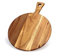 Acacia Wood Chopping Boards for Kitchen Wooden Cutting Board with Handle Round Charcuterie Cheese Boards Large Bamboo Chopping Board Pizza Meat Bread Serving Board Butcher Block Grazing Carving Board