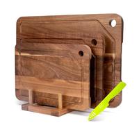 Acacia Wood Chopping Boards Set of 3 for Kitchen, Double-Sided Wooden Cutting Boards with Hanging Hole and Juice Groove, Serving Board for Meat, Vegetables, Cheese & More