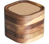 Acacia Wood Coasters for Drinks, 4.13 Inch, Set of 6, Designed by S1EGAN