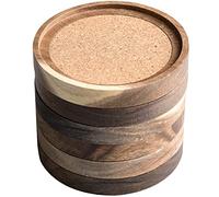 Acacia Wood Coasters for Drinks, Set of 6, Absorbent and Insulation Cork Stackable Coasters, Rustic Coasters for Wooden Table, Designed by S1EGAN (Diameter 4.13")