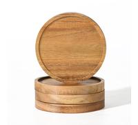 Acacia Wood Coasters for Drinks with Lip, WLWNWFT Round Drink Coasters with Holder for Coffee Table Dining Table Wooden Table Coasters for Farmhouse Desk, Set of 4