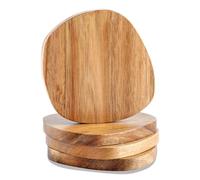Acacia Wood Coasters Set of 4, 3.93 Inch Unique Shaped Non-Slip Drink Coasters Without Holder for Glasses, Coffee & Wine, Natural Wood Table Decor for Home, Office & Christmas