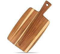 Acacia Wood Rectangle Cutting Board and Chopping Board with Handle for Meat, Cheese Board, Vegetables, Bread, and Charcuterie - Wooden Serving Board for Kitchen and Dining Room, Large 16” x 8”