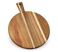 Acacia Wood Round Cutting Board and Chopping Board with Handle for Meat, Cheese Board, Vegetables, Bread, and Charcuterie - Decorative Wooden Serving Board for Kitchen and Dining Room, Large 17" x 13"