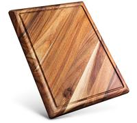 Acacia Wood Cutting Board with Juice Groove - Large Kitchen Butcher Block | Beautiful 17 x 13 x 1.5 Inch Chopping Board in Sustainable Wood, Doubles as a 3 Compartment Serving Board for Meat & Cheese