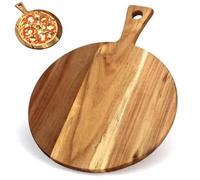 Acacia Wood Pizza Cutting Board, 12" Round Pizza Board with Handle | Charcuterie Boards, Cutting Board Cheese Paddle, for Vegetable Cake Bread Meat Serving Platter