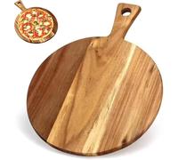 Acacia Wood Pizza Cutting Board, 12" Round Pizza Board with Handle | Charcuterie Boards, Cutting Board Cheese Paddle, for Vegetable Cake Bread Meat Serving Platter
