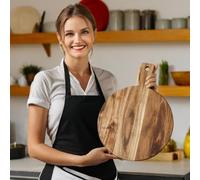 Acacia Wood Pizza Cutting Board, 12" Round Pizza Board with Handle | Charcuterie Boards, Cutting Board Cheese Paddle, for Vegetable Cake Bread Meat Serving Platter